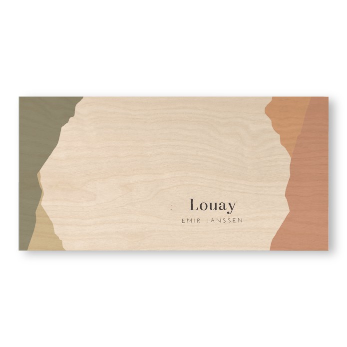 Geboortekaartje houten abstract bergen Louay