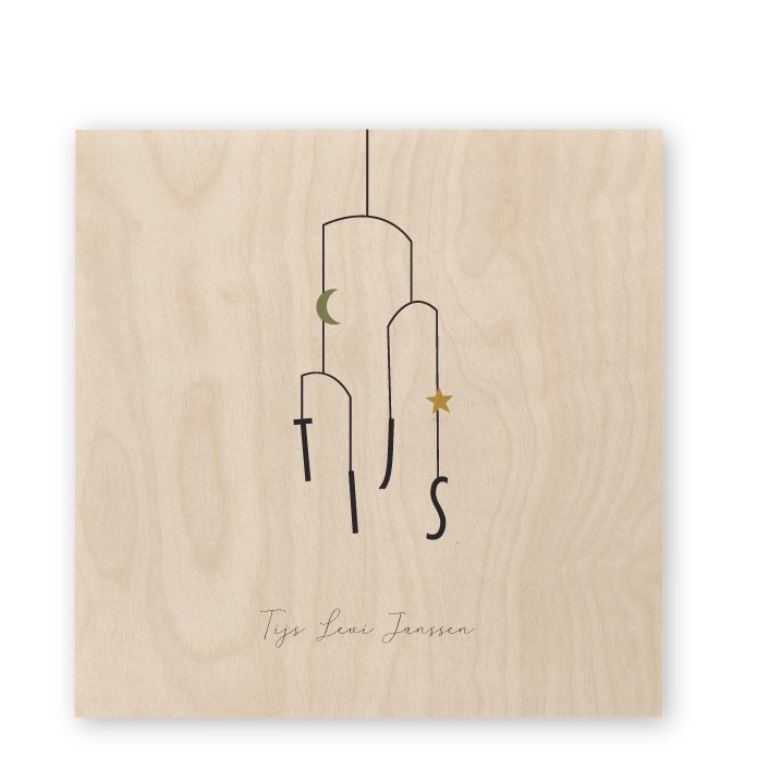 Houten geboortekaartje babymobiel Tijs