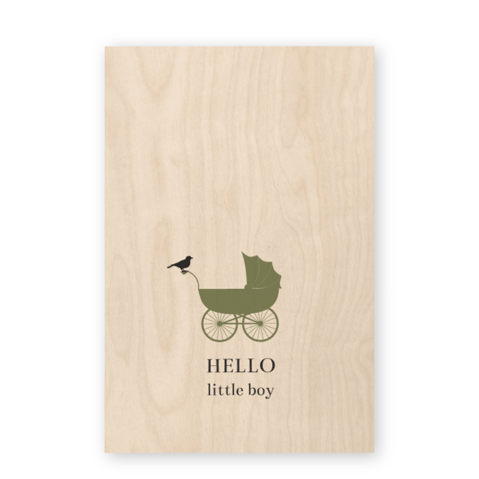 Geboortekaartje hout vintage kinderwagen Nox