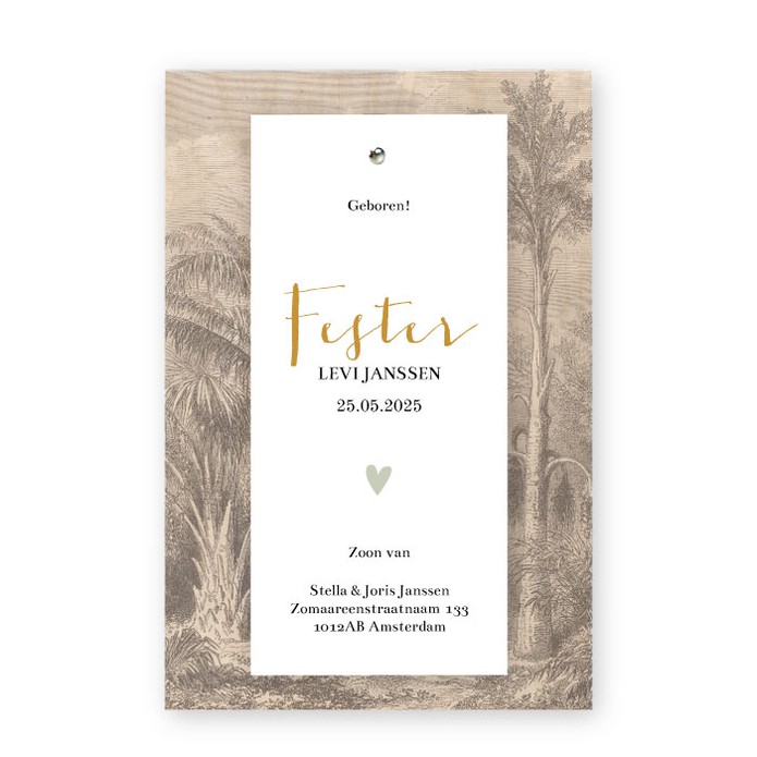Geboortekaartje hout vintage forest Fester