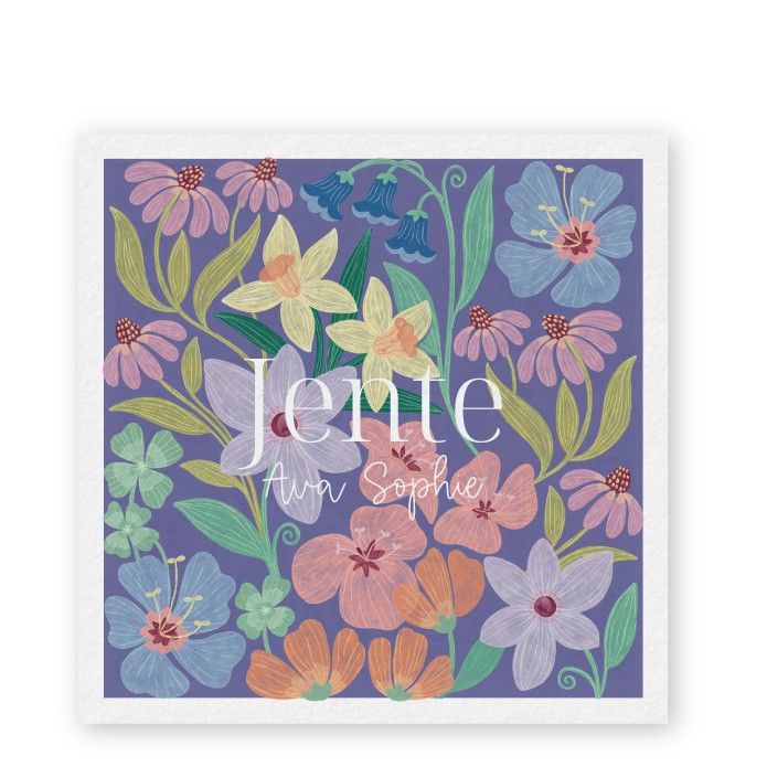 Geboortekaartje bloemen Jente Blauw Paars - Froukje den Nijs