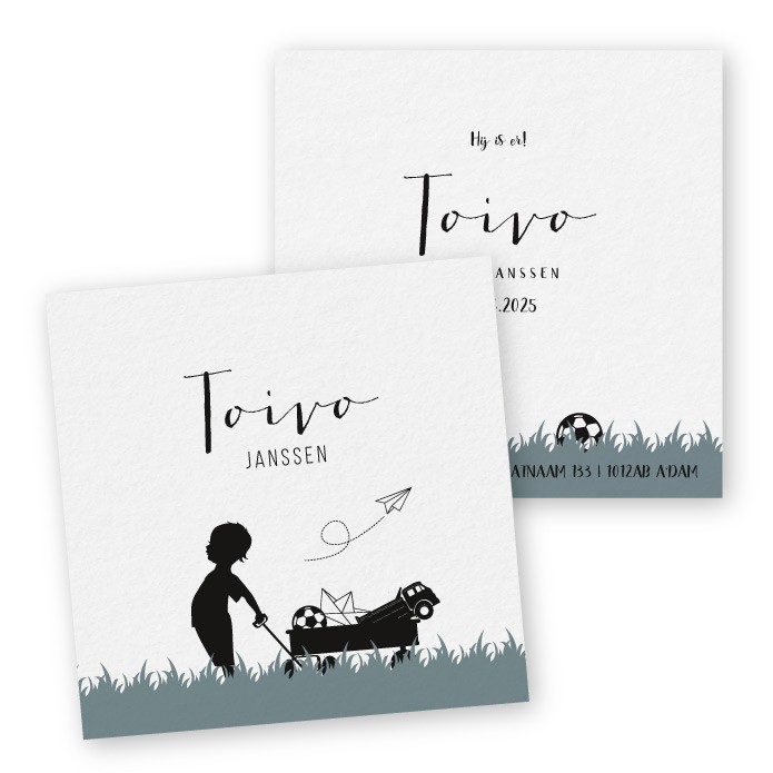 Geboortekaartje duurzaam bolderkar jongetje Toivo