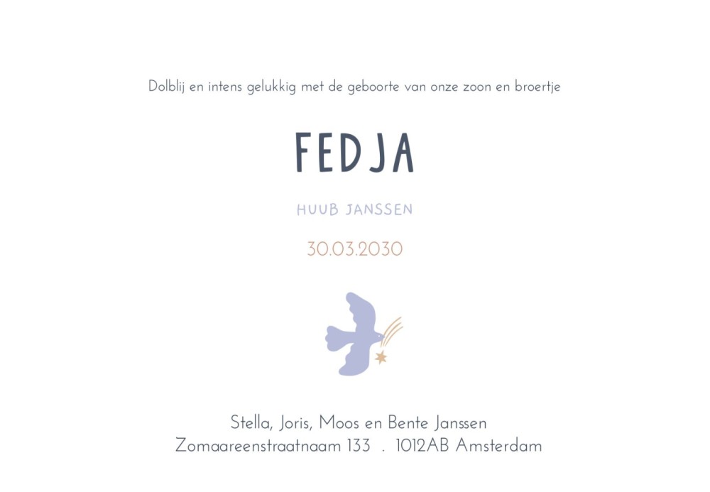 Geboortekaartje Fedja vosje kader
