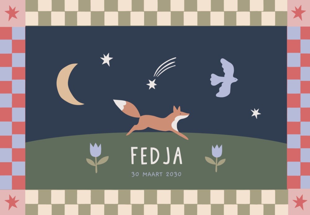 Geboortekaartje Fedja vosje kader