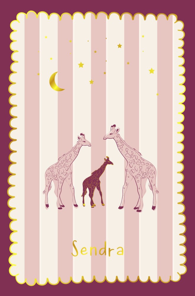 hip geboortekaartje kaders getekend met giraf en goudfolie
