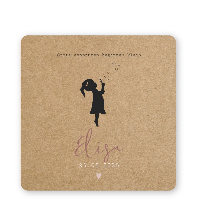 Babykaartje roze silhouet