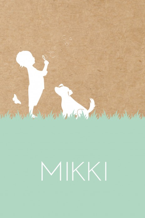 Geboortekaartje kraft karton hondje met jongen -  Mikki dubbel
