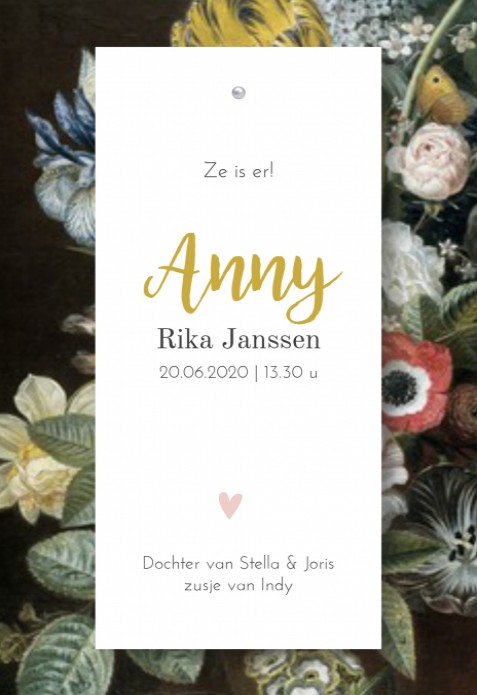 Geboortekaartje label splitpen Anny