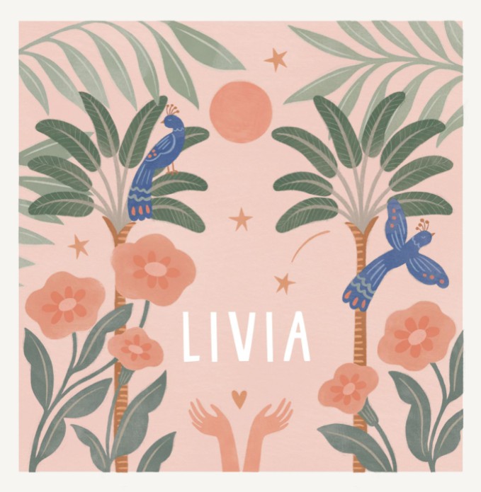 Geboortekaartje Livia Palmbomen Roze - Froukje den Nijs