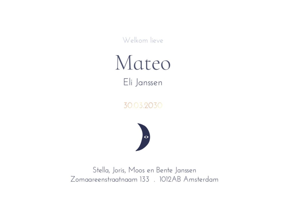 Geboortekaartje Mateo strepen en blokken goud folie