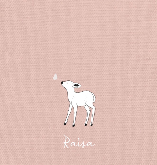 Geboortekaartje met lief hertje linnen Raisa dubbel