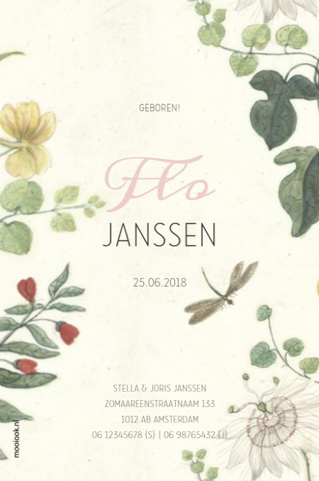 Geboortekaartje vintage bloemen Flo