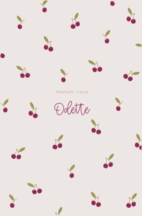 Geboortekaartje Odette kersen patroon - Froukje den Nijs