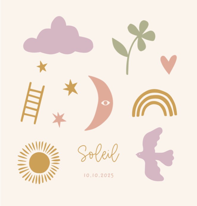 Geboortekaartje Soleil Symbolen Dubbel - Froukje