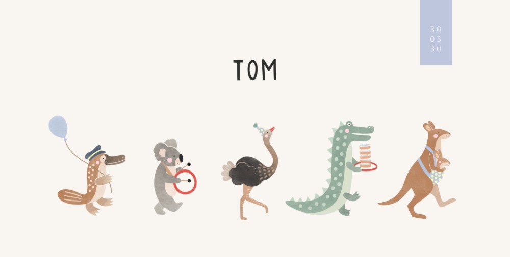 Geboortekaartje Tom Optocht 20x10 dubbel kangaroe