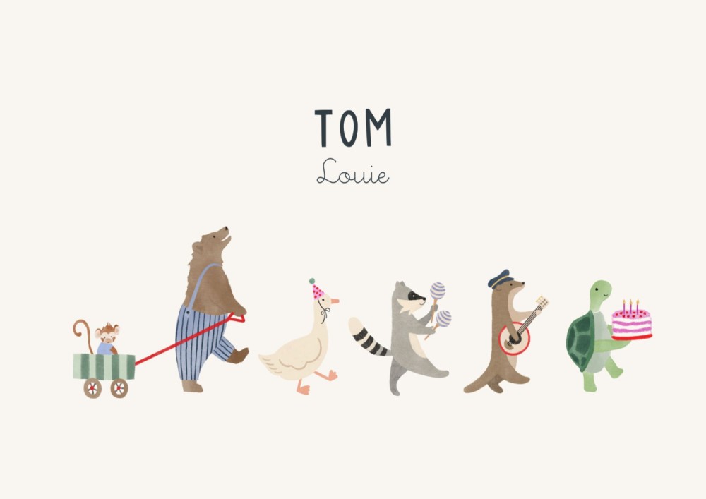 Geboortekaartje Tom Optocht Dieren dubbel - Froukje den Nijs