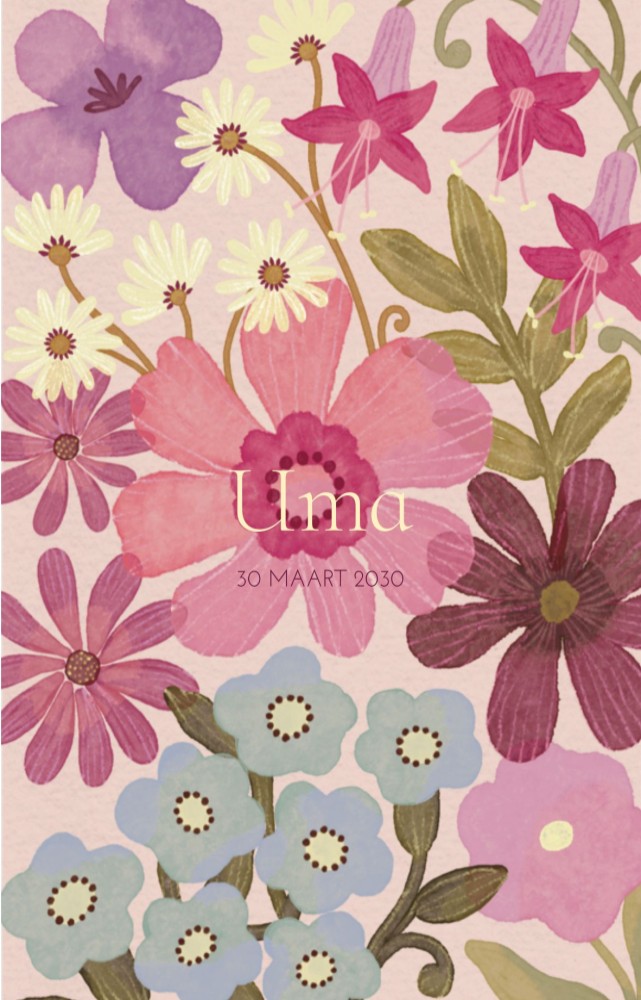 Geboortekaartje Uma waterverf bloemen dubbel - Froukje