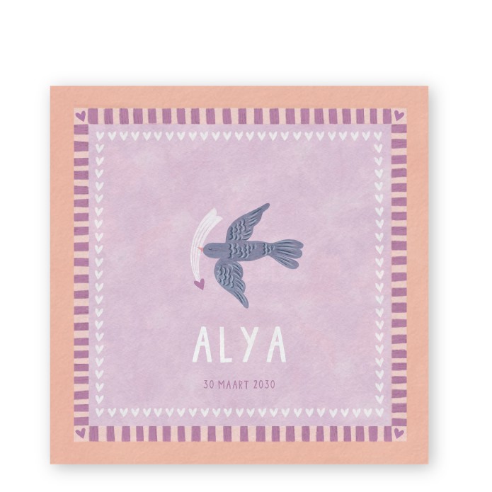 Geboortekaartje vogeltje Alya - Froukje den Nijs