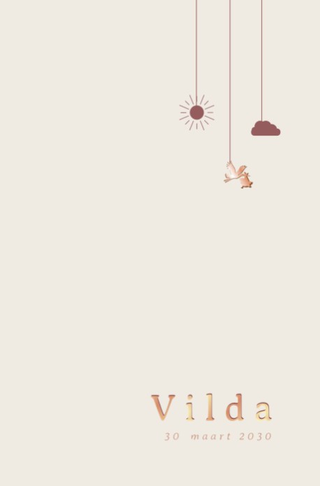 Geboortekaartje zon wolkje ooievaar Vilda