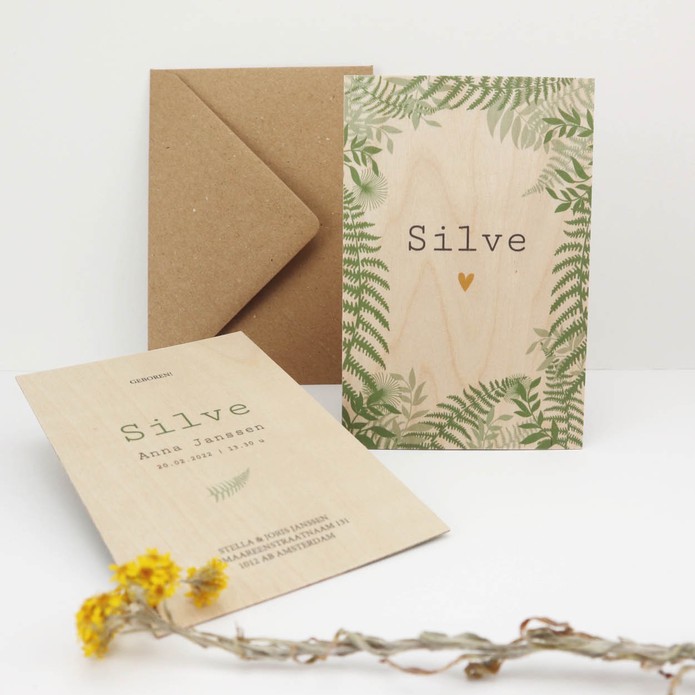 Geboortekaartje Echt hout Silve