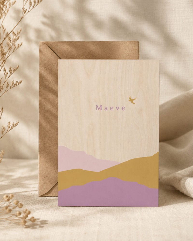 Geboortekaartje hout bergen Maeve