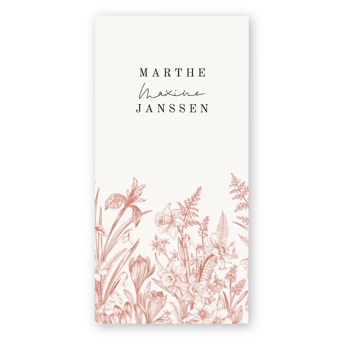 Geboortekaartje getekende rode bloemen