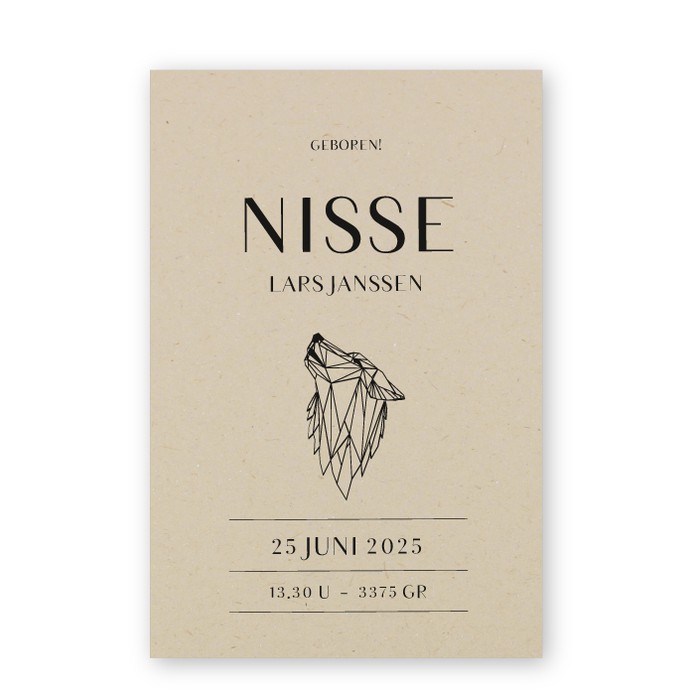 Geboortekaartje duurzaam wolf Nisse