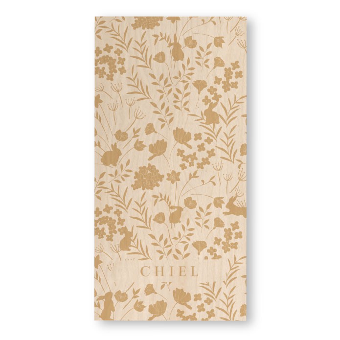 Geboortekaartje hout lente konijntjes langwerpig Chiel