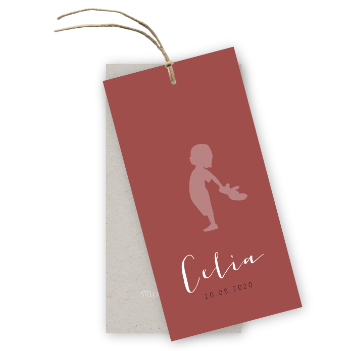 Geboortekaartje labels grijs kraft silhouetje Celia