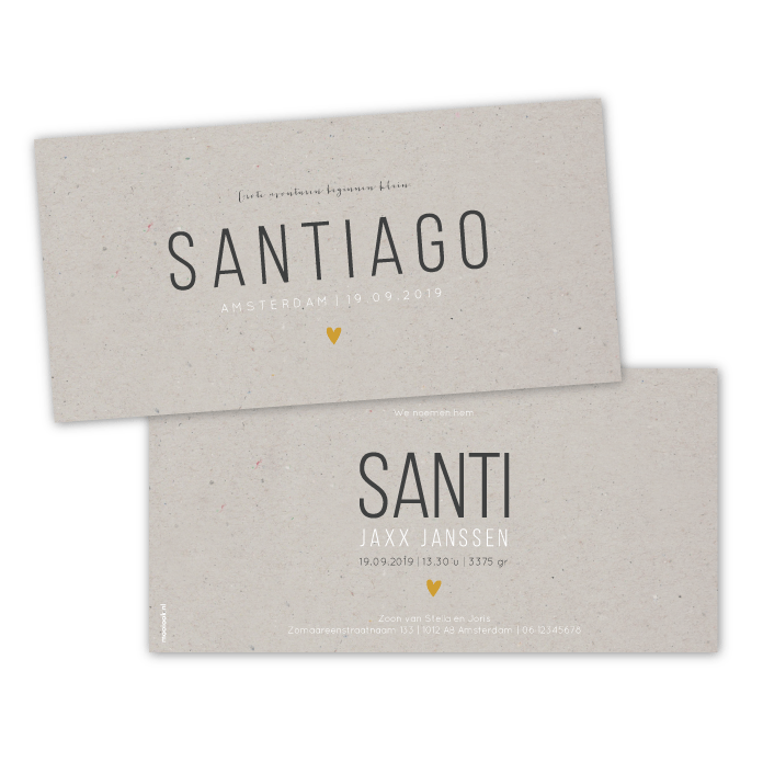 Geboortekaartje handwrite Santiago