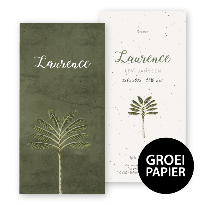 Geboortekaartje groeipapier Laurence