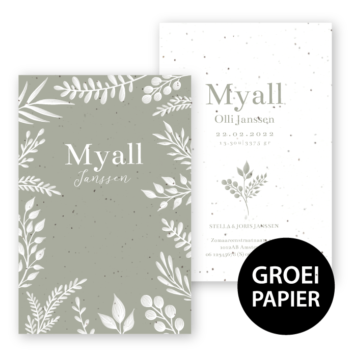 Geboortekaartje groeipapier Myall