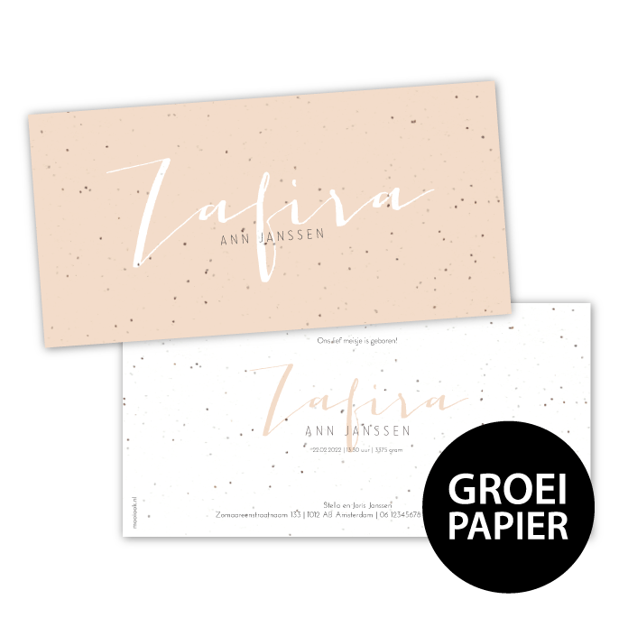 Geboortekaartje groeipapier Zafira