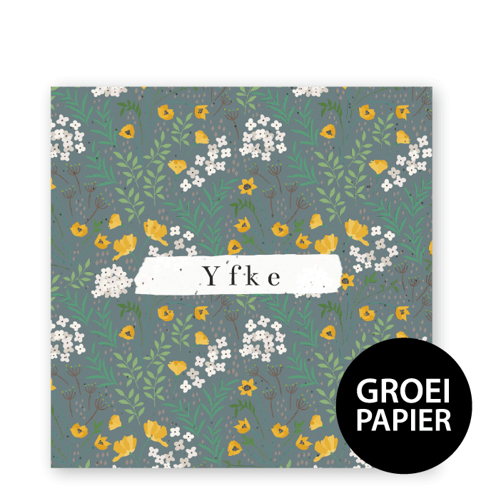 Geboortekaartje groeipapier vierkant lente bloemen Yfke