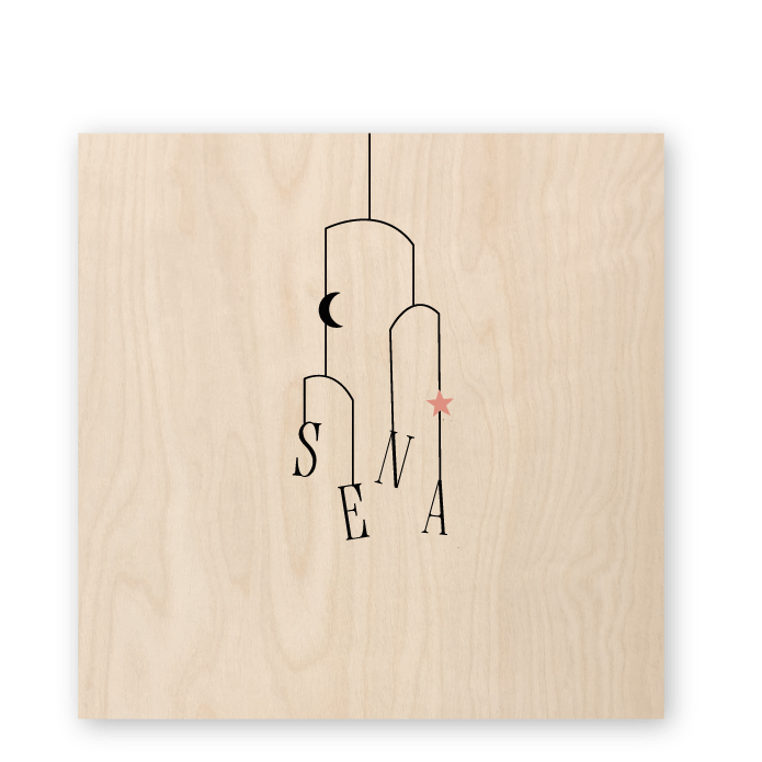 Geboortekaartje hout baby mobiel Sena