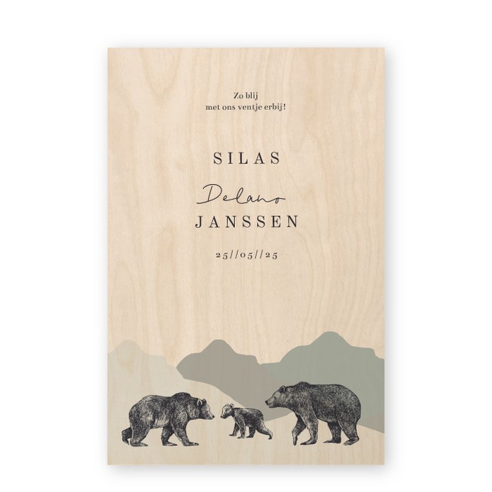 Geboortekaartje hout bergen Silas