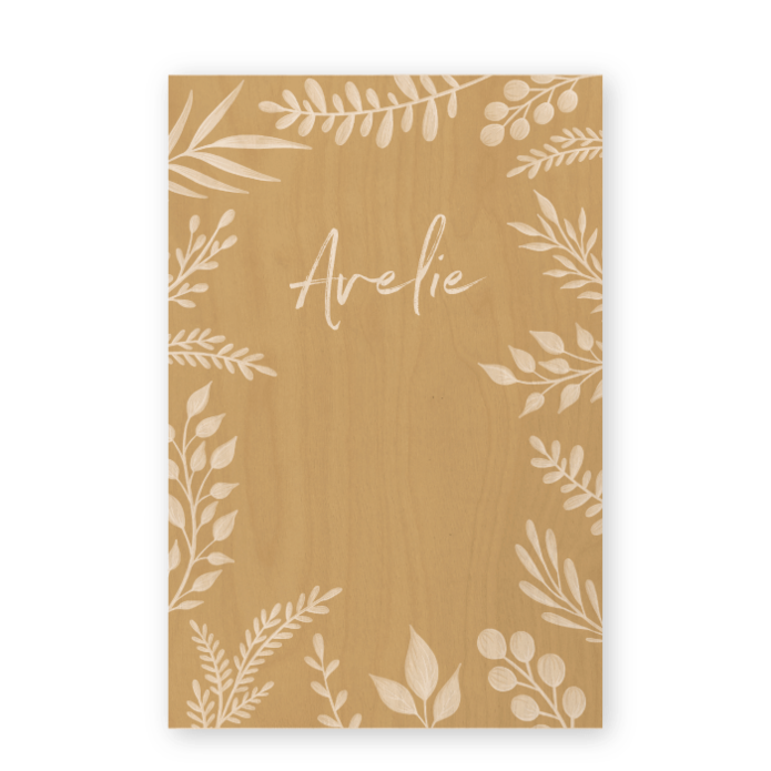 Geboortekaartje hout botanisch Avelie
