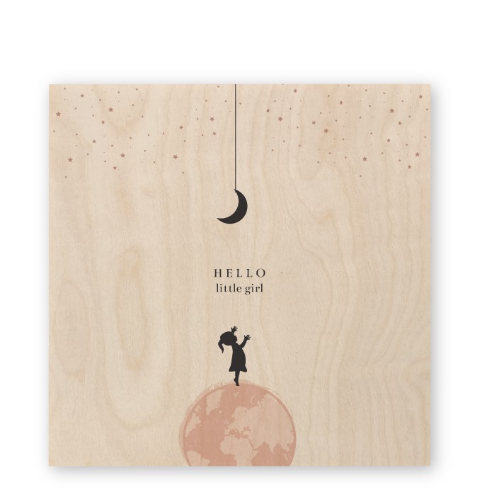 Geboortekaartje hout wereldbol Yuki