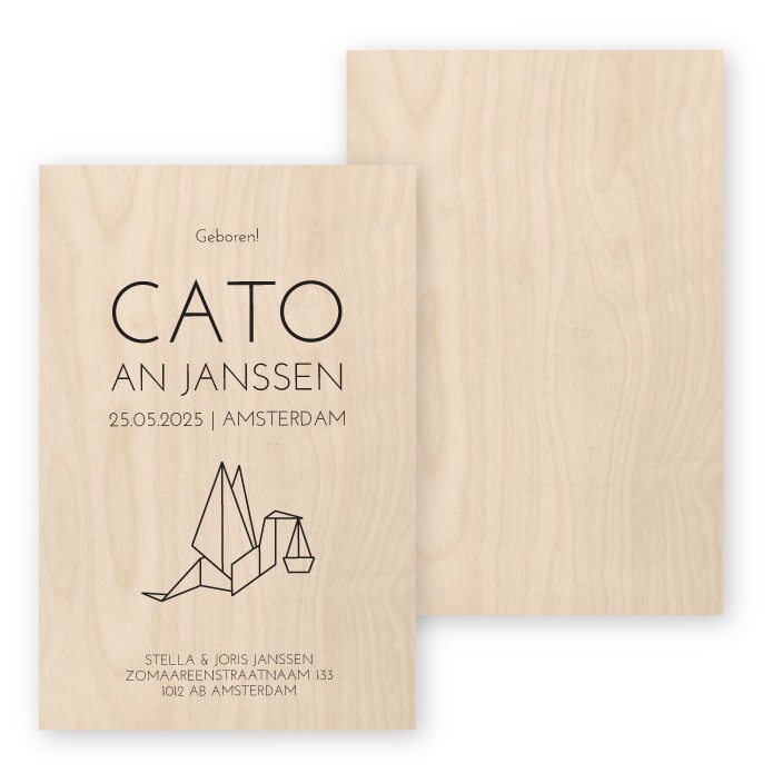 Geboortekaartje hout Cato