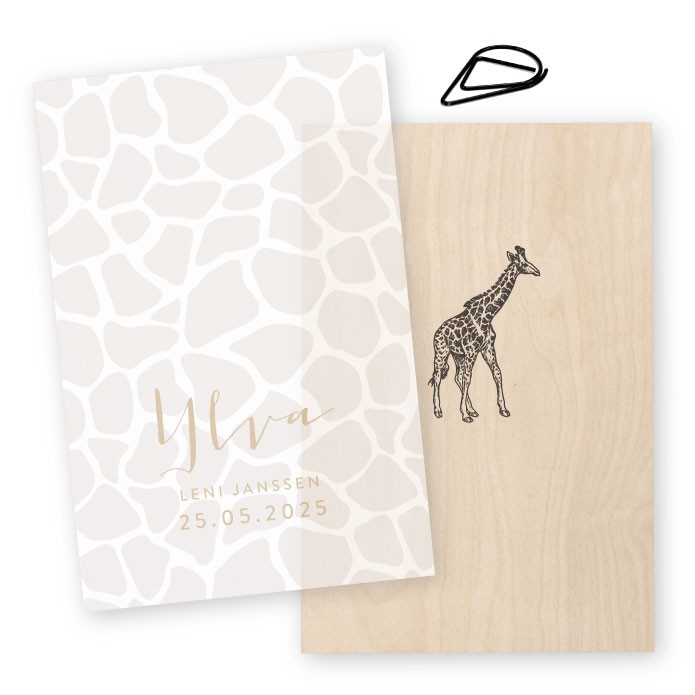 Babykaartje kalk hout giraffe