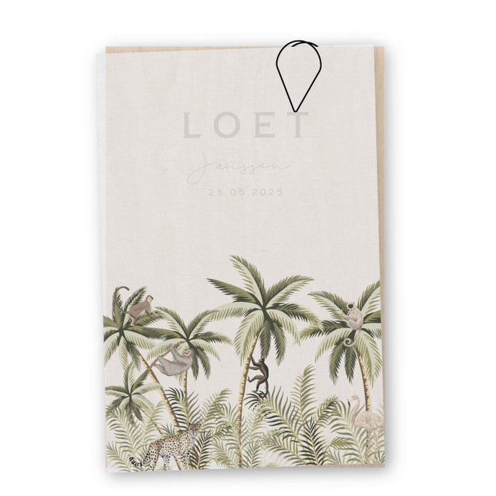 Geboortekaartje meisje hout kalk Loet