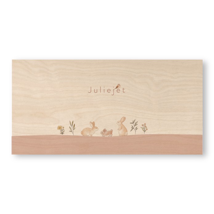 Geboortekaartje hout konijntjes Juliejet