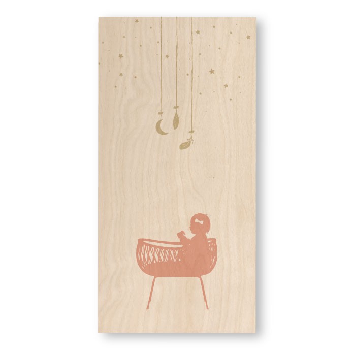 Geboortekaartje hout rotan wieg Sissey