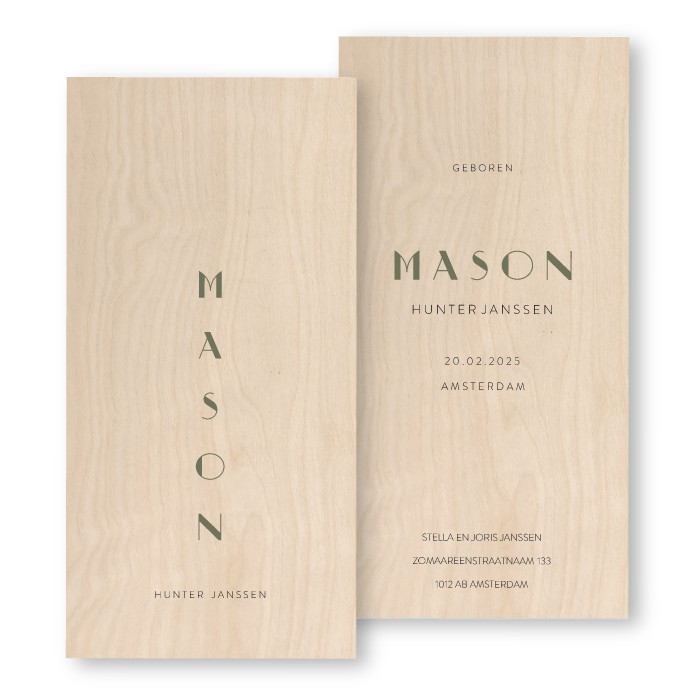 Geboortekaartje Hout Mason