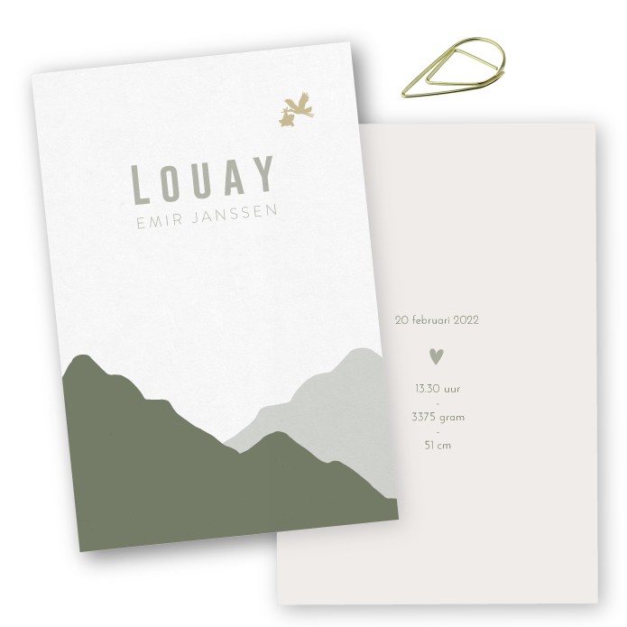 Geboortekaartje kalk abstracte bergen