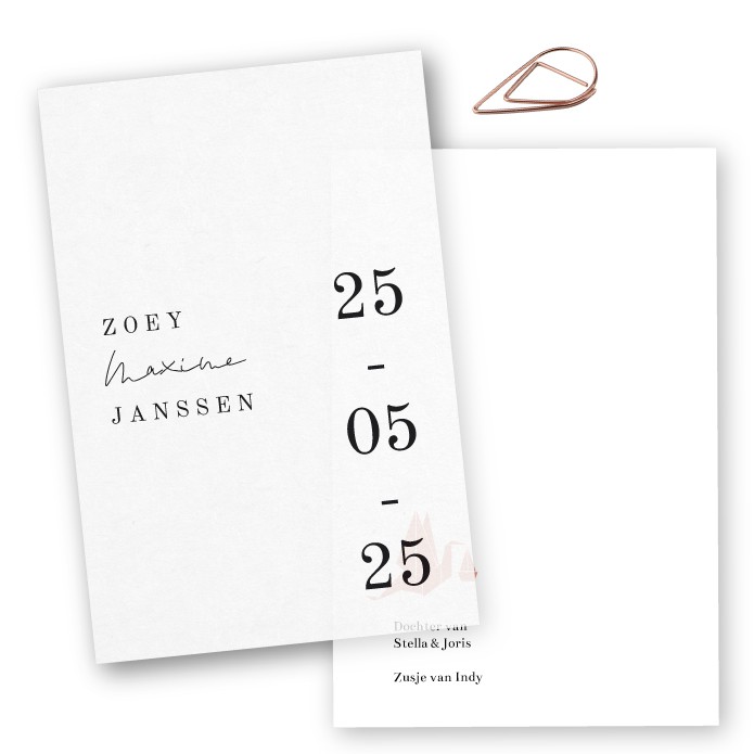 Geboortekaartje kalkpapier labels ooievaar Zoey