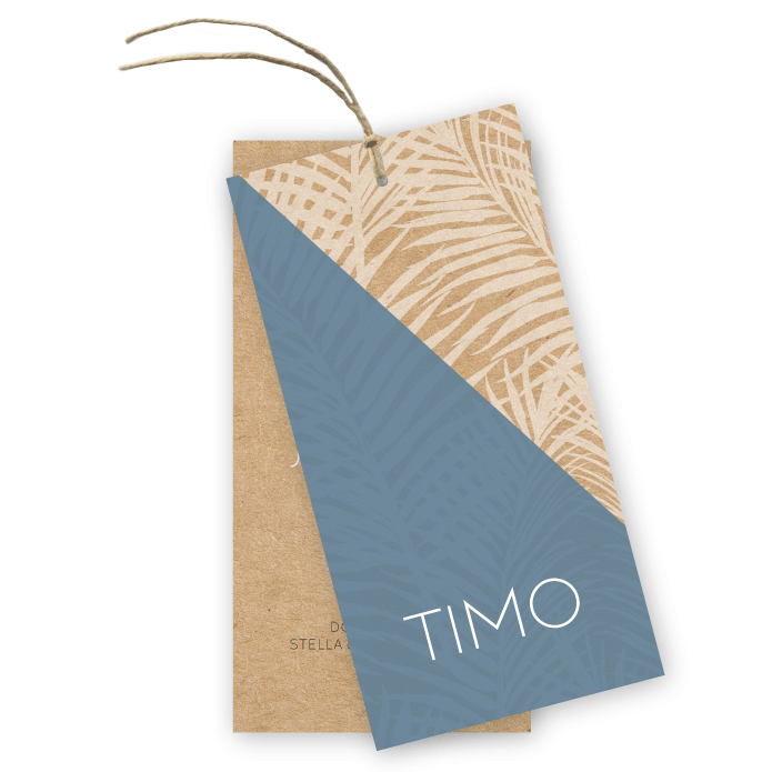 Geboortekaartje kraft labels palm bladeren Timo