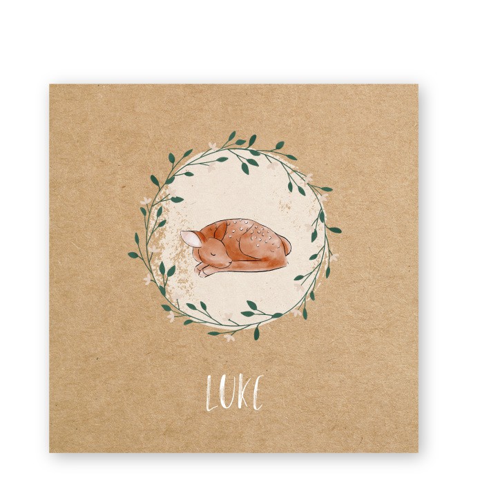 Geboortekaartje kraft karton waterverf hertje Luke