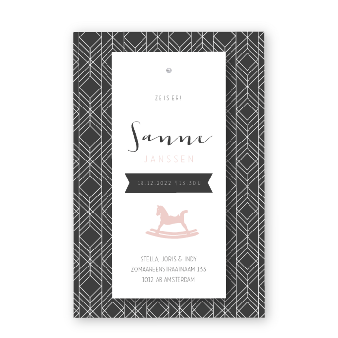 Geboortekaartje label hobbelpaard Sanne