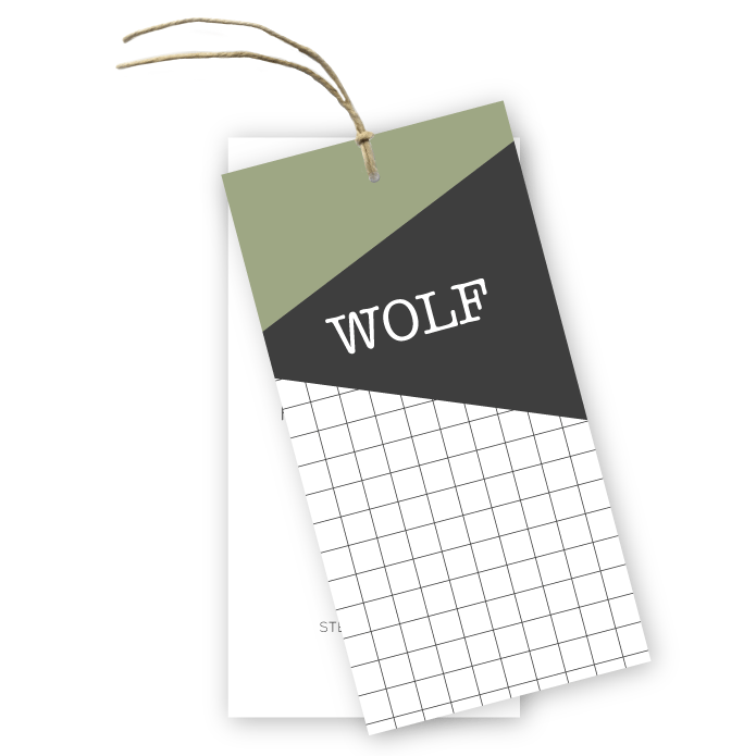 Geboortekaartje labels geometrische vlakken Wolf